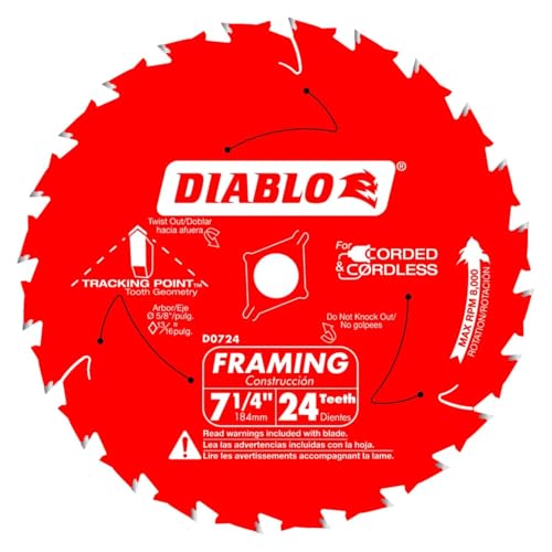 Diablo Framing Saw Blade for Wood - 7-1/4" x 24-Tooth, Thin Kerf, Anti-Vibration, Long Life for Framing & Pressure-Treated Wood, Tracking Point Tooth Design - Pack of 10 - D0724A - Image 2