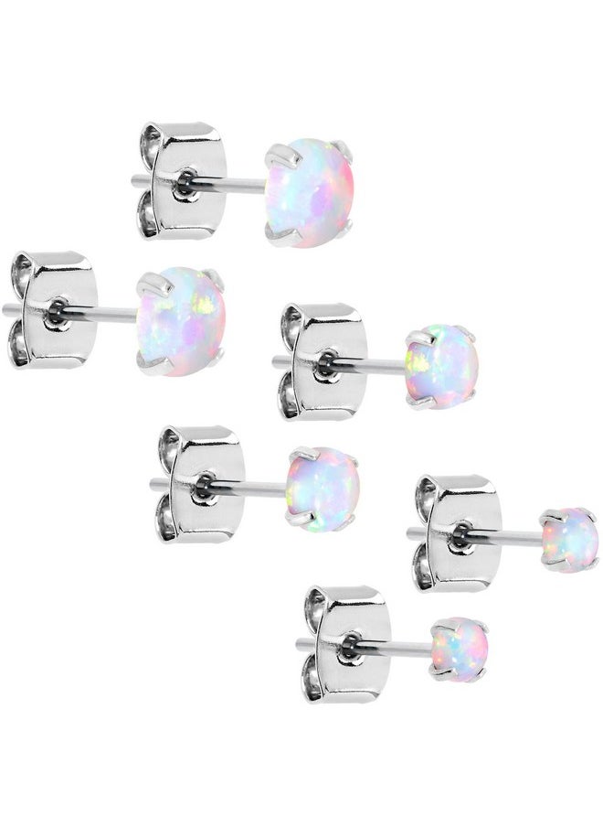 Body Candy - Stainless Steel White Synthetic Opal Post Stud Earring Pack Of 3 - Image 1