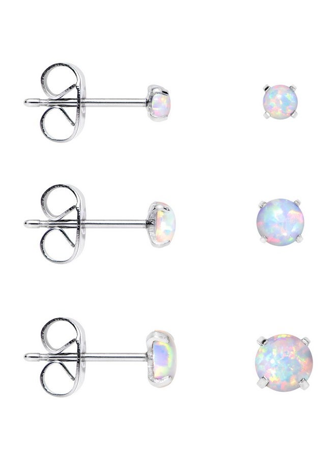 Body Candy - Stainless Steel White Synthetic Opal Post Stud Earring Pack Of 3 - Image 1