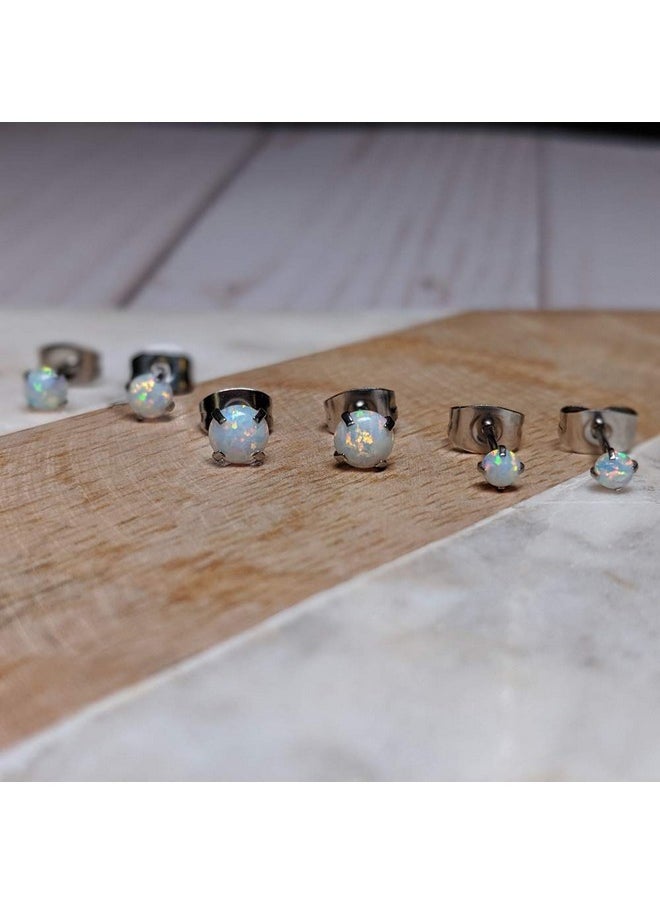 Body Candy - Stainless Steel White Synthetic Opal Post Stud Earring Pack Of 3 - Image 1