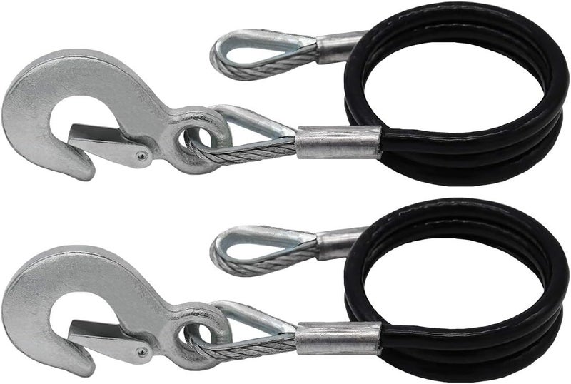 36" Trailer Hitch Cables (2 Pack) - Heavy Duty Vinyl Coated Hitch Cables - Clevis Hooks - 7000 Pound Capacity - Trailer, Boat, RV