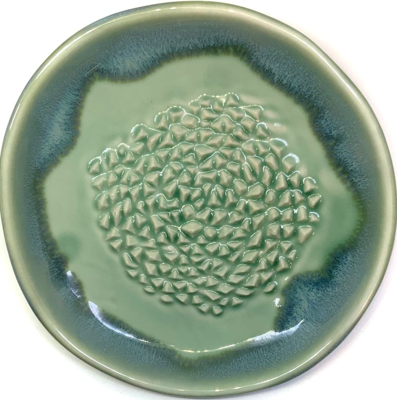 مجموعة مبشرة ثوم من بونسيرا 4 قطع من السيراميك الفاخر بتصميم مزجج أخضر مصنوعة يدويًا مع طبق مبشرة وملقط ثوم وفرشاة تجميع وحامل عرض. كما أنها تستخدم لبشر الكركم والزنجبيل والمزيد.