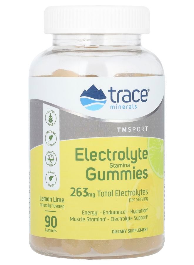 Trace Minerals TM Sport Electrolyte Stamina Gummies Lemon Lime 263 mg 90 Gummies (87.66 mg per Gummy)
