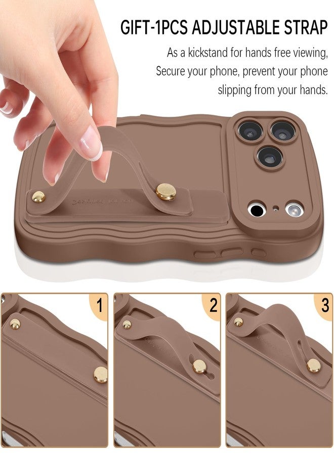 جراب GUAGUA لهاتف iPhone 17 Pro Max مع حزام للمعصم، جراب هاتف بحواف مموجة، شكل حلزوني لطيف مع حزام معصم قابل للتعديل، مسند، مقاوم للصدمات، مانع للانزلاق، مناسب لهاتف iPhone 17 Pro Max مقاس 6.9 بوصة، بني - Image 4