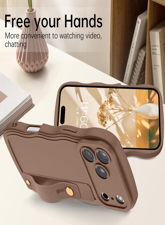 جراب GUAGUA لهاتف iPhone 17 Pro Max مع حزام للمعصم، جراب هاتف بحواف مموجة، شكل حلزوني لطيف مع حزام معصم قابل للتعديل، مسند، مقاوم للصدمات، مانع للانزلاق، مناسب لهاتف iPhone 17 Pro Max مقاس 6.9 بوصة، بني - Image 5