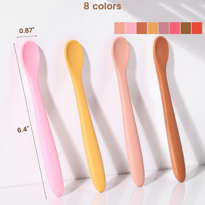 HANSGO Silicone Baby Feeding Spoons 8PCS First Stage Infant Spoons Utensils Feeding Supplies with Warm Soft Colors Dishwasher and Boil Safe - Image 3