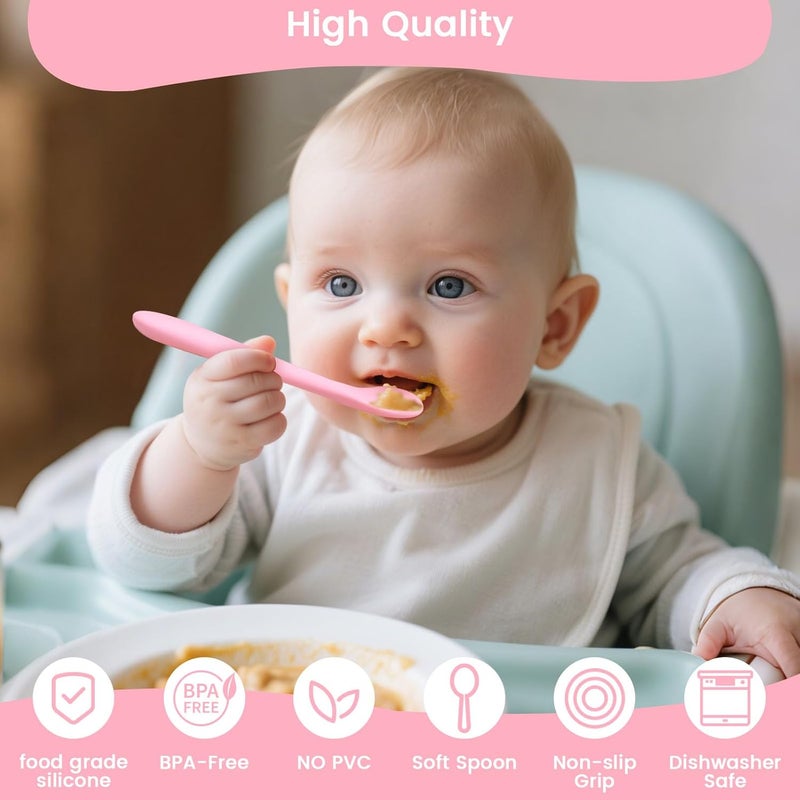 HANSGO Silicone Baby Feeding Spoons 8PCS First Stage Infant Spoons Utensils Feeding Supplies with Warm Soft Colors Dishwasher and Boil Safe - Image 4