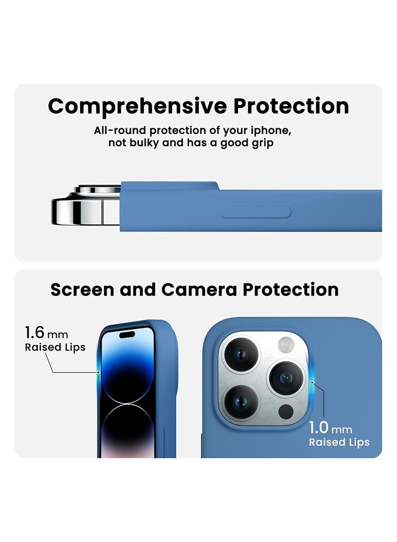 Delivus iPhone 14 Pro Max Case Silicone Cover Soft Liquid Gel Rubber Cover Anti-Scratch Anti-Fingerprint Anti-Drop (Blue) - Image 3