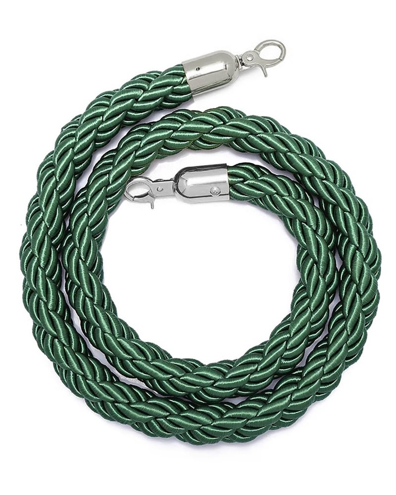 Stanchion Rope, Green Velvet Rope Braided, Stanchion Rope, VIP Hanging Ropes with Polished Hooks, Crowd Control Barrier Rope, Twisted Hemp Rope for Party (Color : Green-Gold Hook, Size : 1.5m/5ft) - Image 1