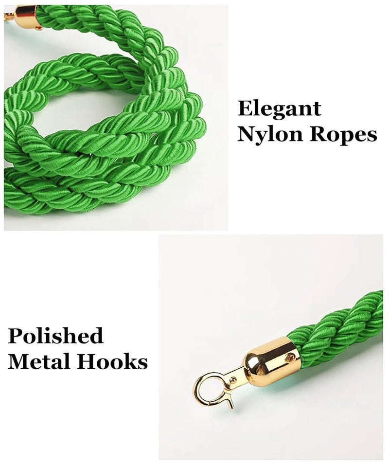 Stanchion Rope, Green Velvet Rope Braided, Stanchion Rope, VIP Hanging Ropes with Polished Hooks, Crowd Control Barrier Rope, Twisted Hemp Rope for Party (Color : Green-Gold Hook, Size : 1.5m/5ft) - Image 3