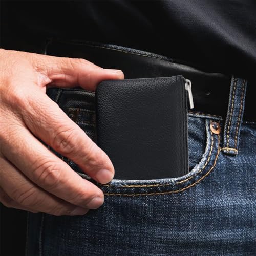 PENGJINYU 2 Pack Leather Zipper Coin Purse, Portable PU Leather Coin Purse,Mini Coin Pocket Pouch Change Holder, Coin Pouch with Zipper for Men Women Headset Credit Card ID Key Lipstick (Black&Pink) - Image 5