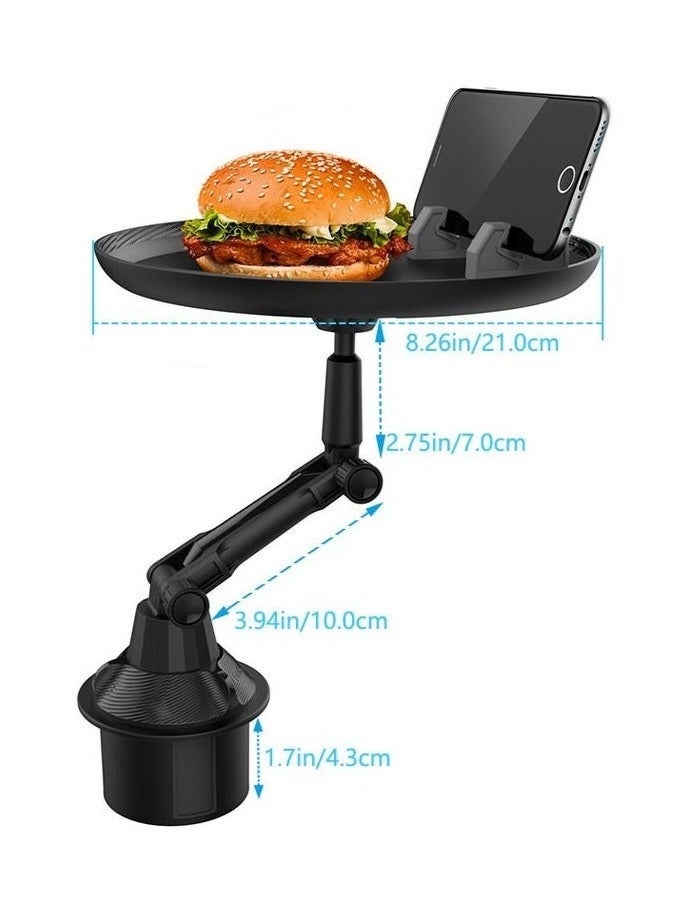 والالا صينية حامل أكواب، صينية حامل مشروبات للسيارة مع حامل هاتف، صينية سيارة قابلة للدوران 360 درجة قابلة للتعديل وقابلة للتمدد وغير قابلة للانزلاق لتناول الطعام، ملحقات منظم داخلي محمول للسيارة - Image 2