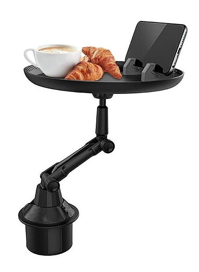 والالا صينية حامل أكواب، صينية حامل مشروبات للسيارة مع حامل هاتف، صينية سيارة قابلة للدوران 360 درجة قابلة للتعديل وقابلة للتمدد وغير قابلة للانزلاق لتناول الطعام، ملحقات منظم داخلي محمول للسيارة - Image 1