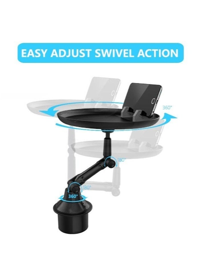 والالا صينية حامل أكواب، صينية حامل مشروبات للسيارة مع حامل هاتف، صينية سيارة قابلة للدوران 360 درجة قابلة للتعديل وقابلة للتمدد وغير قابلة للانزلاق لتناول الطعام، ملحقات منظم داخلي محمول للسيارة - Image 3