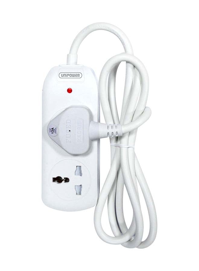 Unipower 2 in 1 Power Strips EX-1761 Extension Cord with 2 way Outlets, Universal Plug Adapter with Safety Shutters, Charging Socket with 1.2 meter Heat resistant  Extension Cord (White) ESMA approved - Image 1