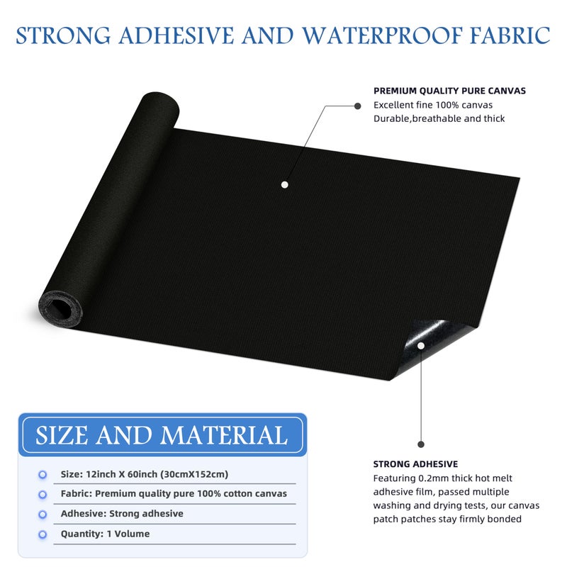 KING MOUNTAIN Canvas Iron on Patch,12"Ã—60",Waterproof 100% Cotton Fabric Repair Patch,Used for Various Sofa,Tent,Clothes,Seats,Suitcases (Black,Waterproof) - Image 2
