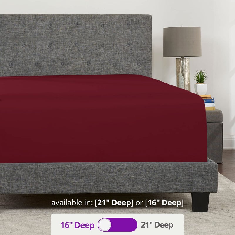 DeaLuxe Kids Twin Fitted Sheet Only - Real 16  Twin Deep Pocket Fitted Sheet Fit Perfectly 14 -18  Deep Mattress & Toppers - Lovely Twin Fitted Sheets 1 Piece Fitted Bed Sheets - Fitted Sheet Twin Burgundy - Image 3