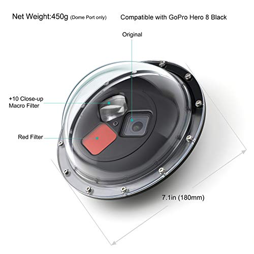 GEPULY Dome Port for GoPro Hero 8 Black, Dome Port Lens with Waterproof Housing Case, Trigger, Floating Hand Grip, Built-in Switchable Red Filter and 10x Macro Filter - Image 2