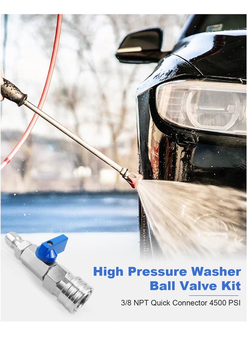 Heavy Duty High Pressure Washer Ball Valve Kit 3/8 NPT Quick Connector 4500 PSI for Power Washer Hose Control Water Flow Switch with Raw Material Belt - Image 2
