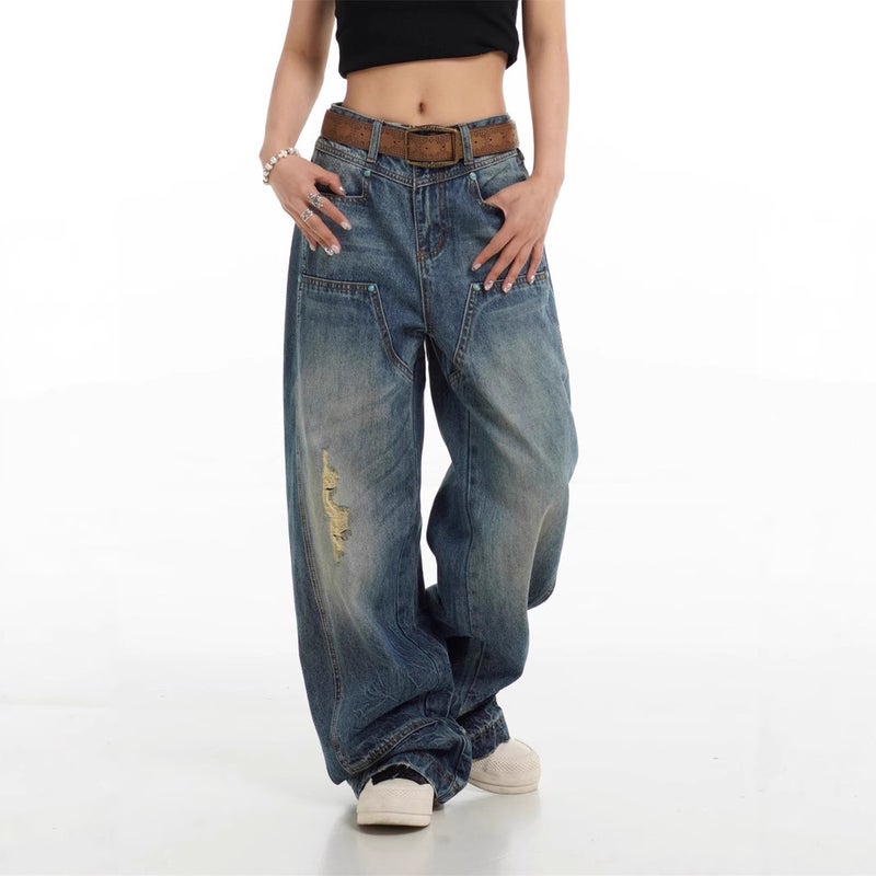 Unisex Classic Denim Jeans Loose Fit Daily Outdoor Wear - Image 2