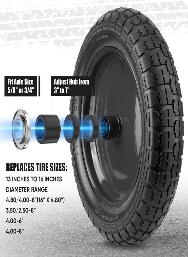 TICONN 4.80/4.00-8 Tire, 14.5" Flat Free Wheelbarrow Tire and Wheel, Solid Replacement Tires with 3" Centered Hub, 5/8" 3/4" Bearings, Universal Fit 4.80/4.00-8, 3.50/3.00-8, 4.00-6 (Black) - Image 3
