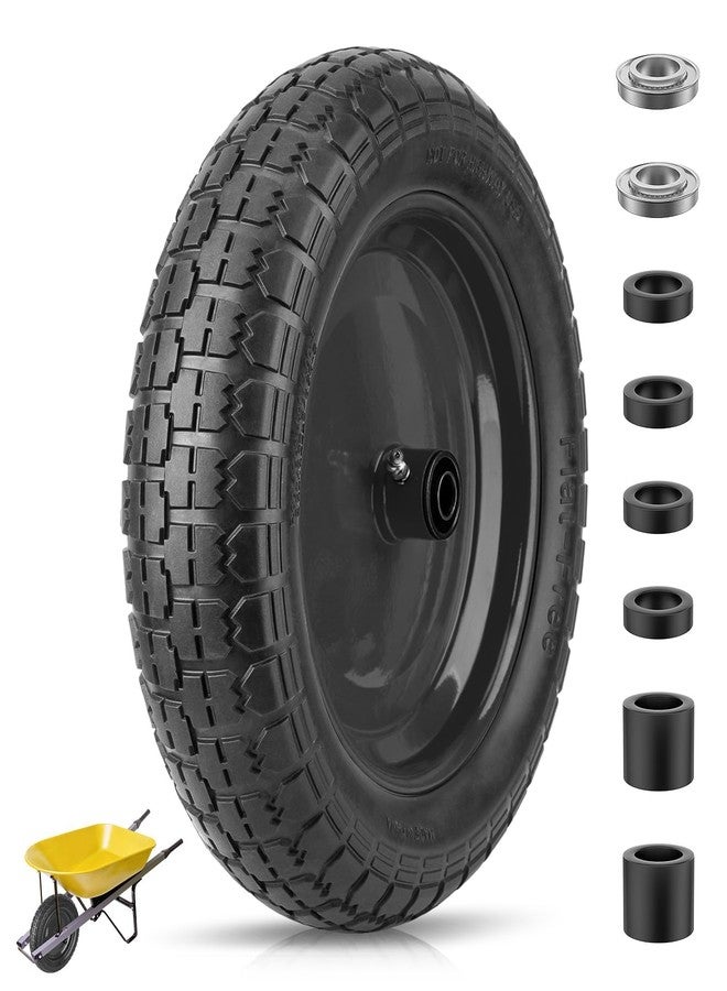 TICONN 4.80/4.00-8 Tire, 14.5" Flat Free Wheelbarrow Tire and Wheel, Solid Replacement Tires with 3" Centered Hub, 5/8" 3/4" Bearings, Universal Fit 4.80/4.00-8, 3.50/3.00-8, 4.00-6 (Black) - Image 1