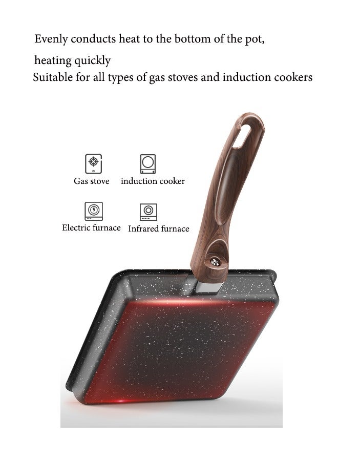 Super ZYouth Tamagoyaki Nonstick Frying Pan with Spatula, Healthy Granite Egg Pan for Breakfast Omelette Pan, Anti-scalding wooden handle Kitchenware, Suitable for Gas and Induction Cooktops, 7.1x5.9 Inches  - Image 3