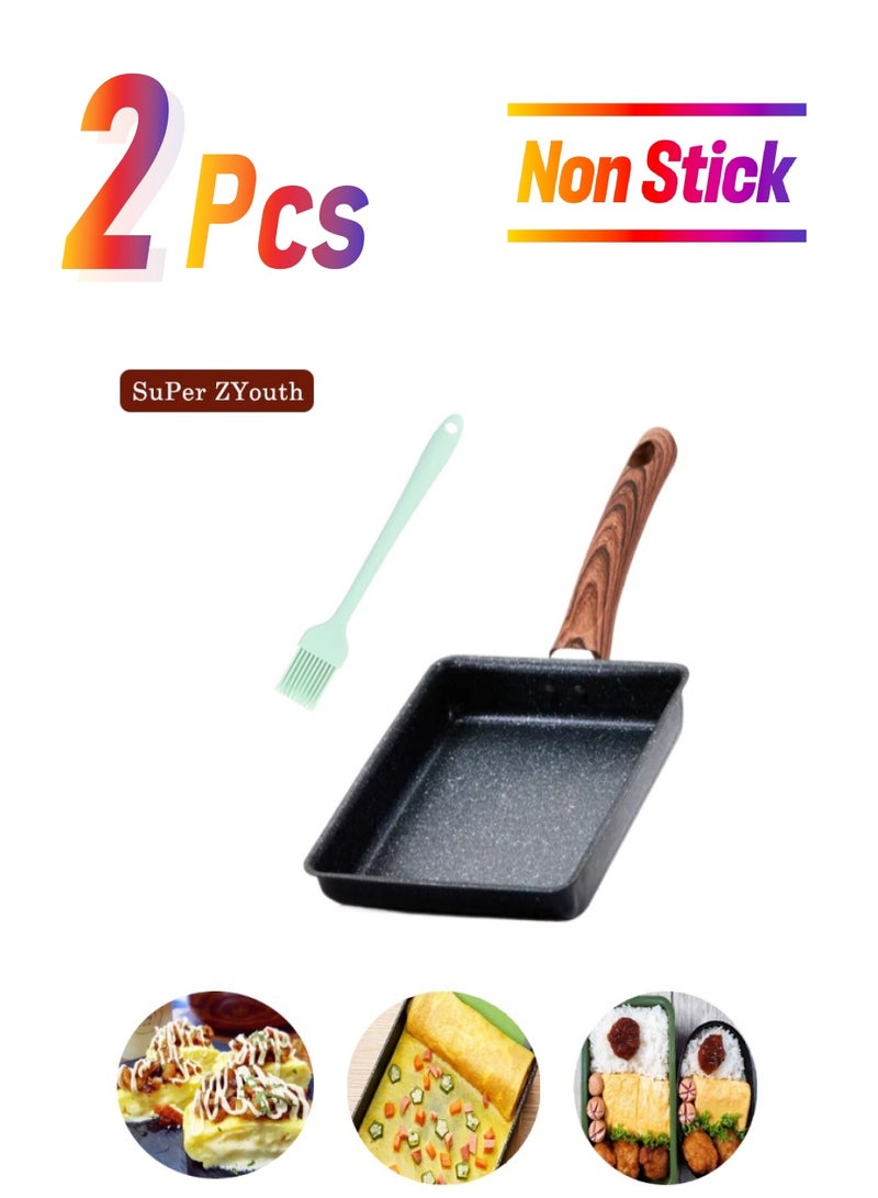 Super ZYouth Tamagoyaki Nonstick Frying Pan with Spatula, Healthy Granite Egg Pan for Breakfast Omelette Pan, Anti-scalding wooden handle Kitchenware, Suitable for Gas and Induction Cooktops, 7.1x5.9 Inches  - Image 1