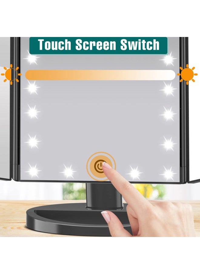 FASCINATE Lighted Makeup Mirror, 21 Bright LED Lights, 3x/2x/1x Magnifying Trifold LED Vanity Mirror, Touch Control Dimmable Brightness,180 ° Rotaion  - Image 4