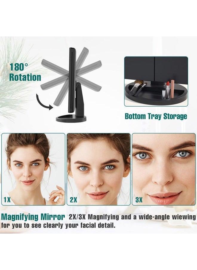 FASCINATE Lighted Makeup Mirror, 21 Bright LED Lights, 3x/2x/1x Magnifying Trifold LED Vanity Mirror, Touch Control Dimmable Brightness,180 ° Rotaion  - Image 3