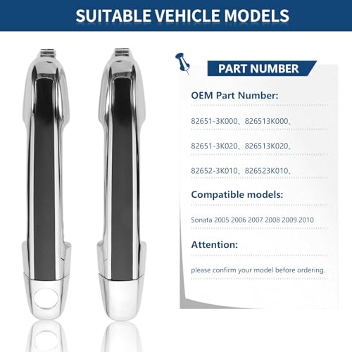 Gaogsiy 4 PCS Chrome Exterior Door Handle fits Sonata 2005 2006 2007 2008 2009 2010 Front & Rear Left Driver & Right Passenger Replaces 82651-3K000， 826513K000, with Black Insert - Image 2