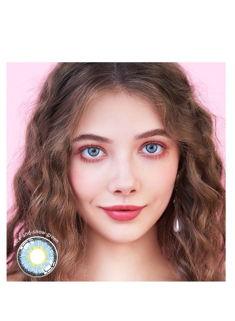عين كي اس اس عدسات لاصقة تجميلية سنوية للجنسين بثلاثة ألوان، مجموعة تكبير مع حافظة، أزرق ثلجي أخضر ثلجي - Image 1