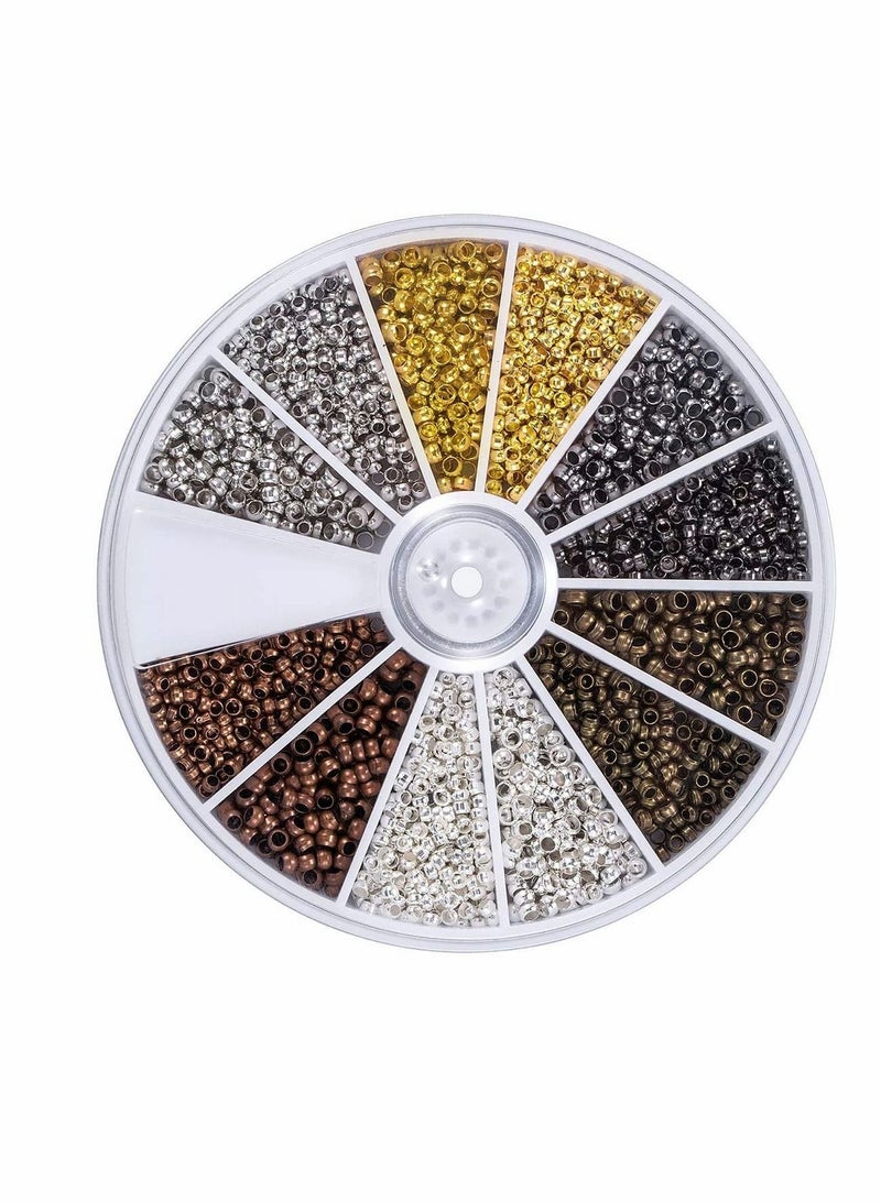 Y&D CharmCollection 2250 Pieces Tube Crimp Beads 2 mm 2.5 Mixed Bracelet Loose Spacer Jewelry Making Ends Caps, 6 Colors - Image 1