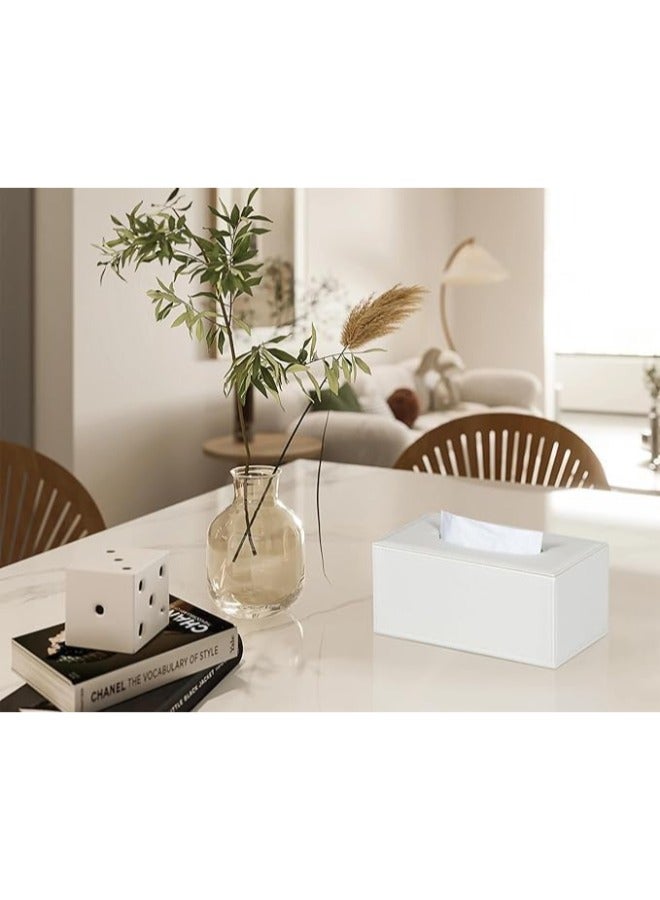 Lamsit Ibdaa Leather Tissue Box Holder with Magnetic Bottom | Rectangular Napkin Facial Tissues Dispenser | Square Cover PU Leather | Modern Organizer for Home Office Desk Car (White, Rectangular) - Image 4