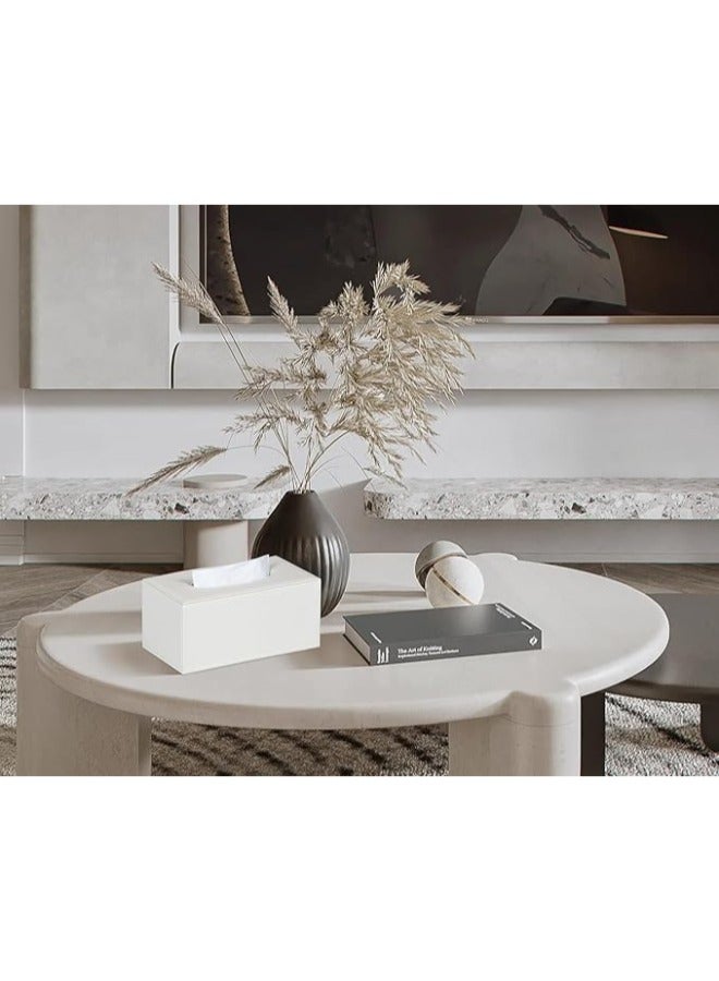 Lamsit Ibdaa Leather Tissue Box Holder with Magnetic Bottom | Rectangular Napkin Facial Tissues Dispenser | Square Cover PU Leather | Modern Organizer for Home Office Desk Car (White, Rectangular) - Image 5