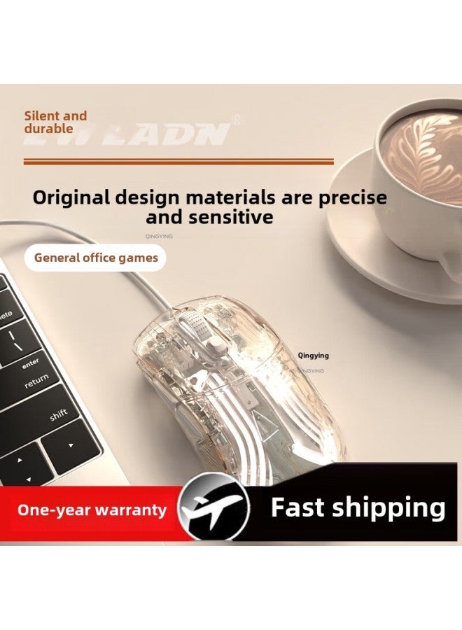 Special Girls Mute Electric Mouse Wired High Color Value Computer Games Transparent Competition Macro 8 Office Machinery Qingying-Color:Highly Transparent [7200dpi Qingying Snow Soul Transparent Qingying Silent Button-Interface:Official Standard  - Image 3