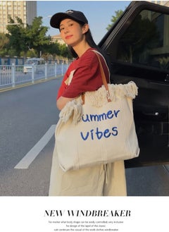 Large Capacity Tote Bag Tassel Pink Canvas Bag Women's Handbag One Shoulder Commuter Bag