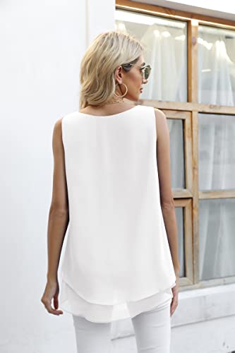 Jouica Women's Chiffon O-Neck Sleeveless Blouse Tops Business Casual Office Work Shirts,White,XX-Large - Image 5