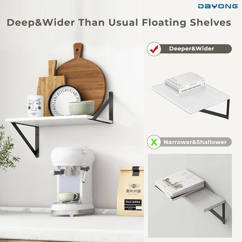 DAYONG Deep Wall Mounted Floating Shelf, 16W x 12D Rustic Wood Floating Shelves with Metal Brackets, Set of 2 Hanging Shelf for Kitchen, Living Room, Bathroom and Bedroom Decor (White) - Image 5
