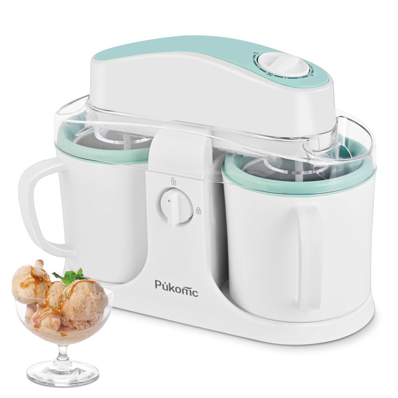 Pukomc Ice Cream Maker Machine for Home Use with Two Ice Cream BowlsSimple Operation and Easy to CleanWhite Green