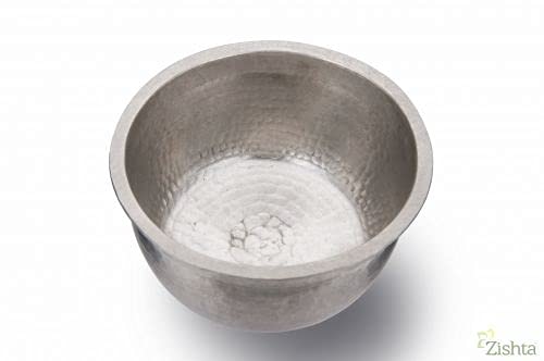 Zishta Zishta Traditional Handmade Eeya Chombu Kinnam Shape Medium Tin Vessel RasamSoppu Vessel Special Handcrafted Silver Dia 135cm Cap 0708L H 9cm 055 Kg - Image 1