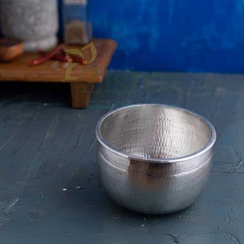 Zishta Zishta Traditional Handmade Eeya Chombu Kinnam Shape Medium Tin Vessel RasamSoppu Vessel Special Handcrafted Silver Dia 135cm Cap 0708L H 9cm 055 Kg - Image 3