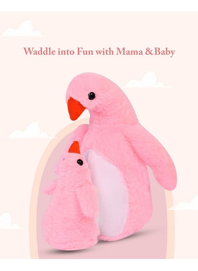 Besties BESTIES Animal Stuffed Mom & Baby Penguin Plush Soft Toy for Girls Boys Kids (Pink)  - Image 2
