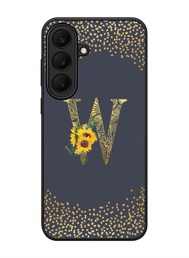 Stylizedd Rugged Case for Samsung Galaxy S26 FE- Slim Fit Hybrid Rubber Cover Sunflower Monogram - W (Grey)