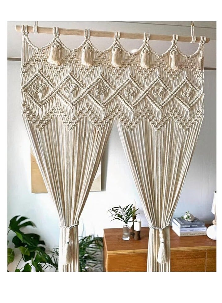 Handmade Cotton Macrame Curtain – Boho Style Window & Doorway Décor – 122 × 213 cm
