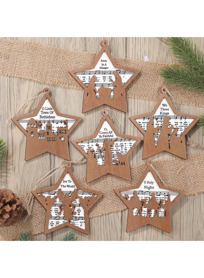 Shellwei 24 Pcs Christmas Nativity Story Wooden Ornaments Set Bulk Christian Music Sheet Nativity Ornament Nativity Scene Hanging Ornaments Xmas Tree Ornaments Religious Gift for Family (Fresh) - Image 1