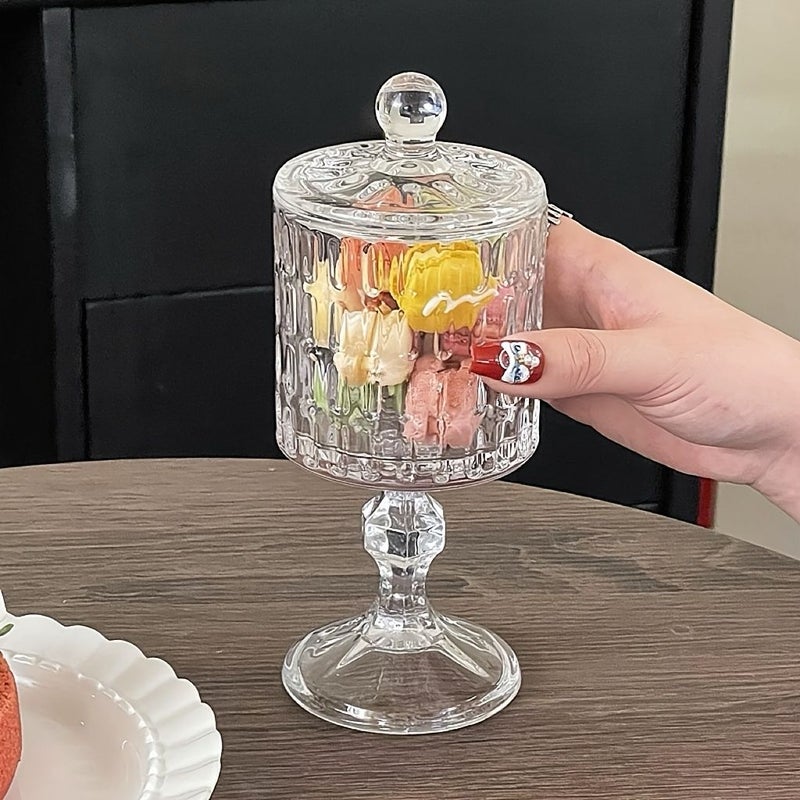برطمان زجاجي طويل شفاف بغطاء لتخزين الحلوى، وعاء الكيك، أسلوب فرنسي بسيط - Image 3