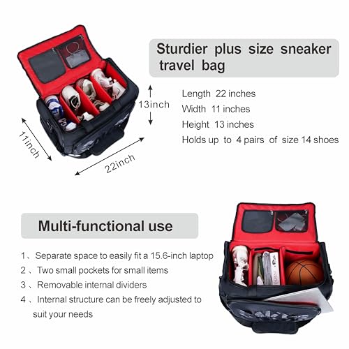 NNBDBVDHS Shoe Bags for Travel Sneaker Travel Bag Shoes Duffel Bags Waterproof Gym Sports Luggage Sneakerhead Bag for Men with 3 Adjustable Dividers fit 4 Pairs Heavy Duty Travel Accessories (red) - Image 5