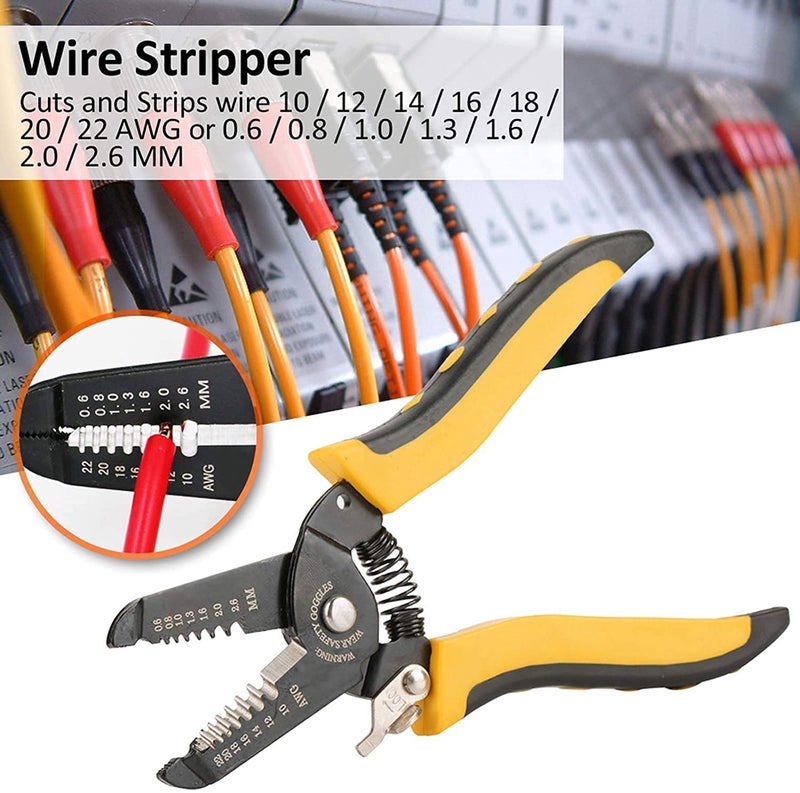 DOTCOM 8-Inch Self-Adjusting Automatic Cable Cutter Crimper, 5 in 1 Multipurpose Tool Wire Stripping Cutting Pliers, 10-24 AWG (0.2~6.0mm²) (Yellow) (WT-20) - Image 2