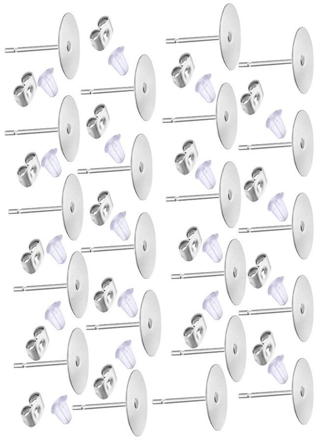 Waybas 600 PCS 5MM Hypoallergenic Stainless Steel Earrings Posts Flat Pad Blank Earring Pin Studs with Butterfly Earring Backs and Silicone Bullet Earring Backs for Jewelry Making Findings - Image 1